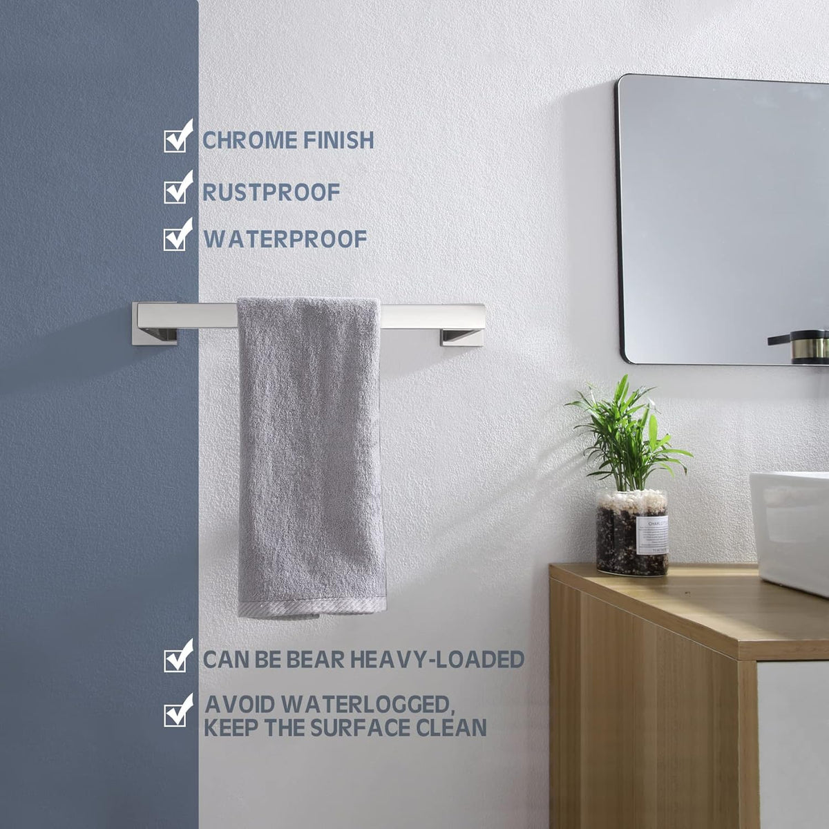 KOKOSIRI 16-Inch Single Towel Bar, Bathroom Kitchen Towel Holder, Wall Mounted SUS304 Stainless Steel Towel Rack, Polished Chrome, B4003CH-L16