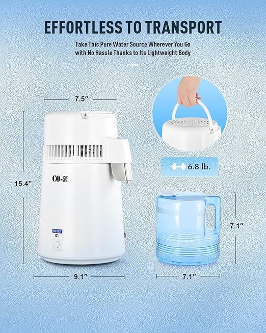 CO-Z 1.1 Gallon Water Distiller, 750W Countertop Home Office Countertop Distiller Water Making Machine, 4L Distilled Clean Water Maker, Distill Distilling Water Purifier Distillers, Pure Water Maker