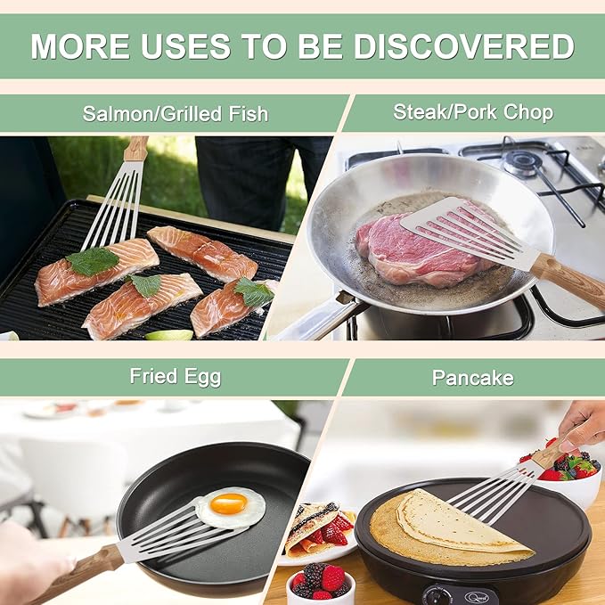 12.5In Fish Spatula, HaSteeL Stainless Steel Slotted Turner with Plastic Handle, Heavy Duty Metal Griddle Spatula for Grilling Cooking Baking Flipping Frying, Easy to Clean & Beveled Edge - 2Pcs