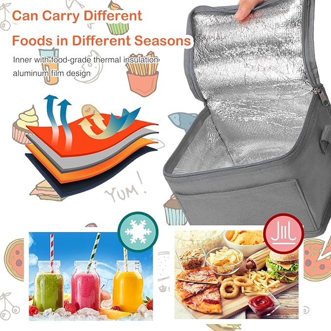 Nuogo 15 Pack Insulated Lunch Bags Bulk, Reusable Cooler Boxes, Leakproof Lunch Boxes Set, Waterproof Thermal Coolers, Insulated Beverage Bag for Women Men Work School Picnic Beach(Gray)