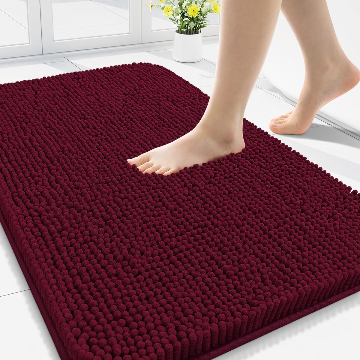Arotive Bathroom Rugs 30x20, Extra Soft Absorbent Shaggy Chenille Bath Rugs, Machine Washable Rubber Backing Non-Slip Bath Mats for Bathroom Floor Tub and Shower, Home Decor Accessories, Burgundy