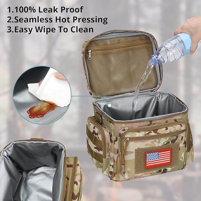 ATRIPACK Lunch Box for Men, Tactical Lunch Bag MOLLE Webbing Leakproof Insulated Large Lunch Cooler Women Adult Meal with Adjustable Shoulder Strap Durable Lunch Pail (Camo-Brown)