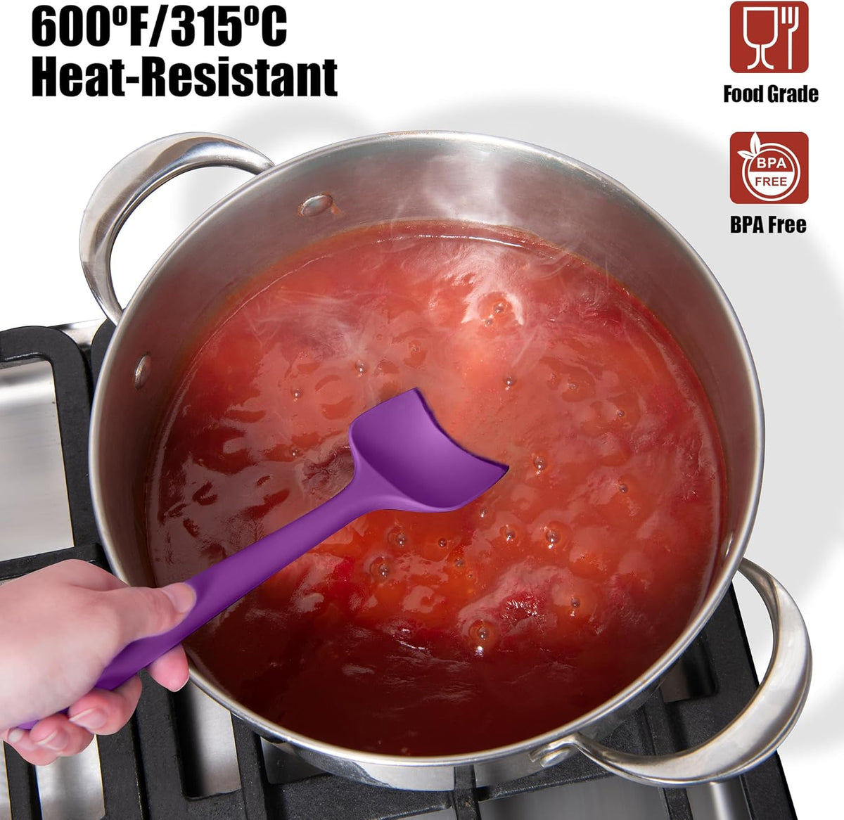 4-Piece Silicone Spatula Scrapers: Doosu 600°F Heat Resistant Food Grade Kitchen BPA Free Rubber Baking Cooking Tool Nonstick Utensil Set for Mixing, Scraping, Folding, Stirring, Serving (Multi-5)