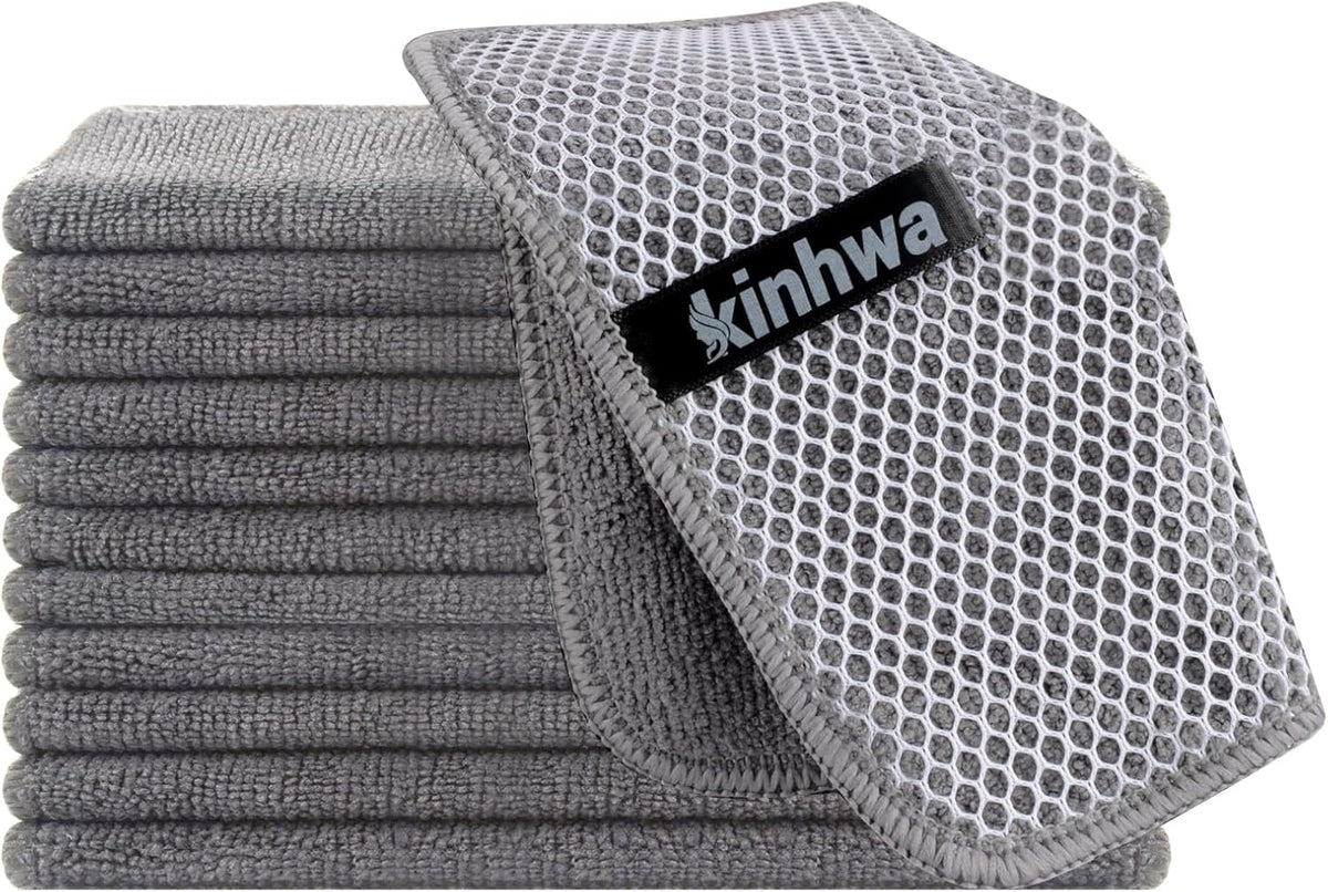 KinHwa Kitchen Washcloths for Dishes Absorbent Microfiber Dish Cloths Quick Dry Dish Rags with Poly Scour Scrub Side Ideal for Kitchen Cleaning (Gray, 7inchx7inch 12 Pack)