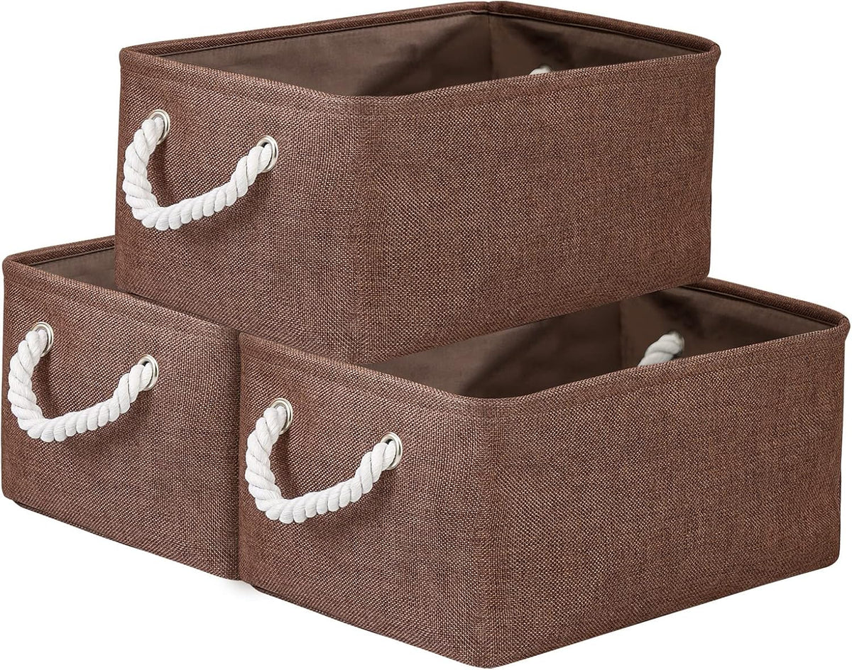 WarmHome Fabric Storage Bin Shelf Basket for Home, Closet(Brown-3 Pack, 13.8L9.8W6.7H)