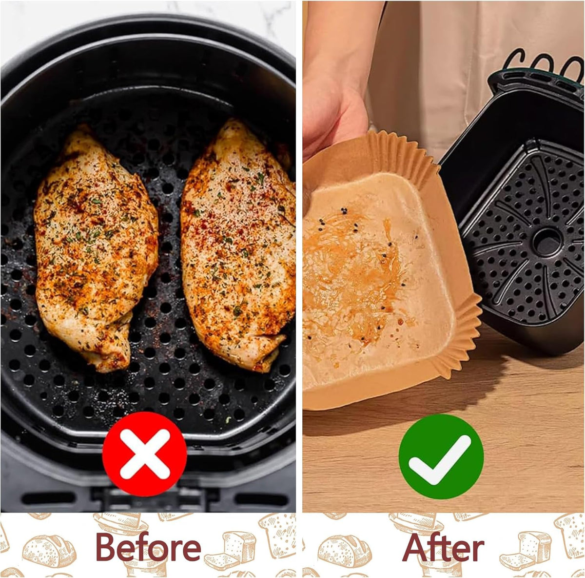 10 Inch Air Fryer Liners Disposable, 100 Pack Parchment Paper Sheets for Air Fryer Basket, Non-Stick, Disposable, Unbleached, Heat Resistant, Fits 5-8 QT Air Fryers, Oil-Free & Healthy Cooking