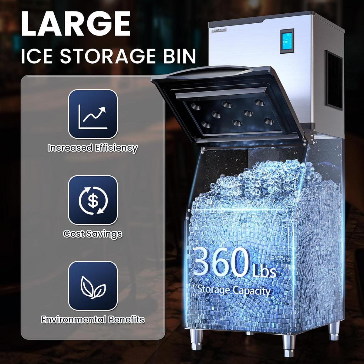 Coolake Commercial Ice Maker Machine 550lbs/24H with 360lbs Storage, 22" Air Cooled Stainless Steel Industrial Ice Machine, Filter Reduce Water Scale up to 99% for Restaurant Hotel, DOE ETL Listed