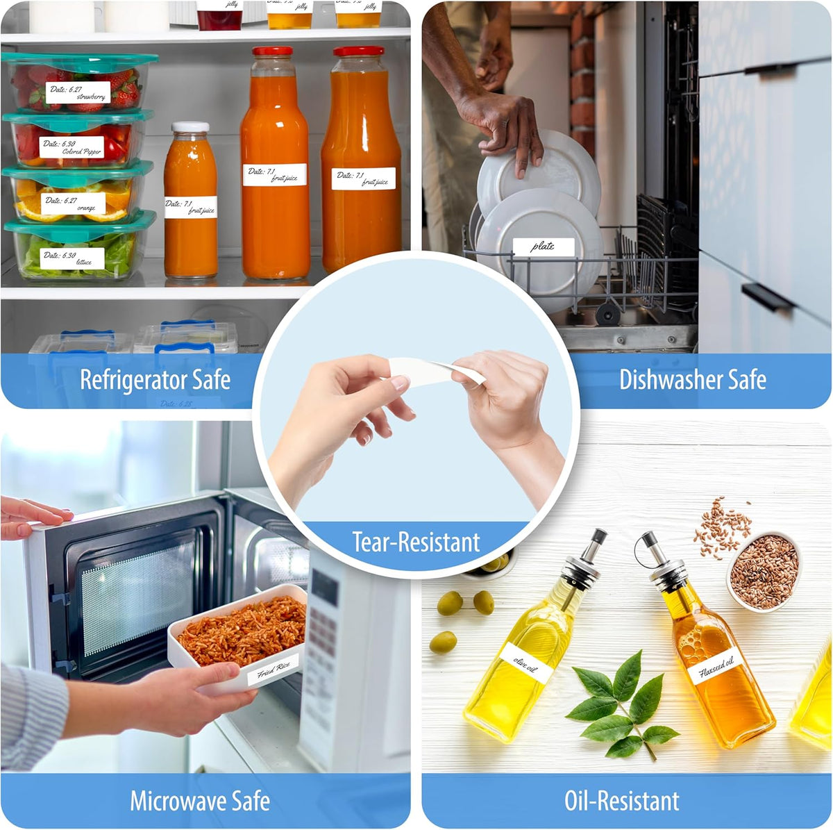 300 Removable Blank Food Labels, Water/Oil/Tear Resistant with Perforation Line for Freezer Food Containers Jars Pantry Organization (Each Measures 1” x 3”)