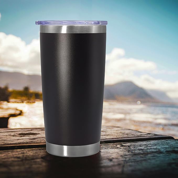 20 oz Tumbler Coffee Travel Tumblers Bulk with Lid Stainless Steel Double Wall Vacuum Insulated Mug Powder Coated Cups fit Car Cupholder for Hot and Cold - Black, 8Pack