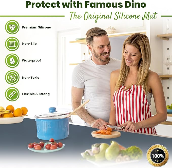 Premium Silicone Mat 25" x 17" Multipurpose Cooking Mat Thick Heat Resistant, Kitchen Counter Mat Waterproof - Coffee Machine, Countertop Protector Air Fryer, Baking mat (Grey)