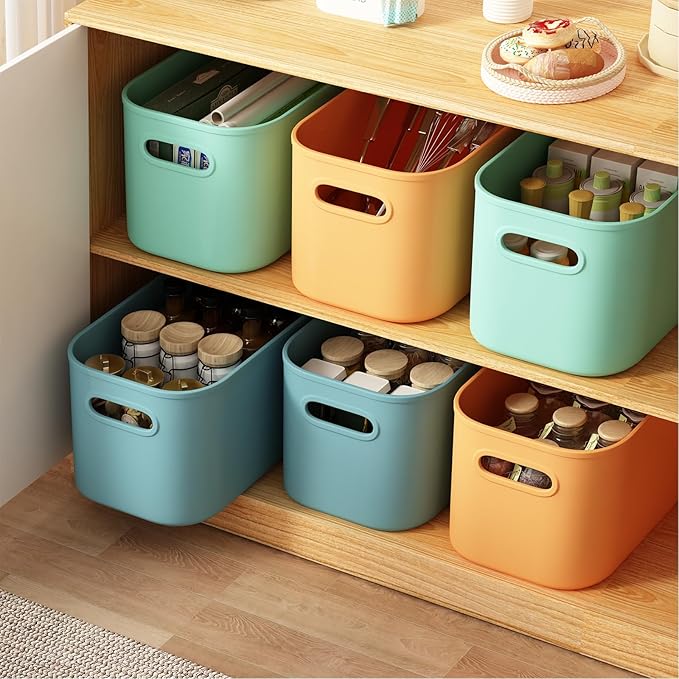 ORGIDOL 8 Pack Colorful Storage Bins with Lids Stackable Storage Container for Organizing, Storage Boxes with Handle for Shelves, Cute Storage Bin for Craft, Snacks, 9.85x6.9x5.7 inch