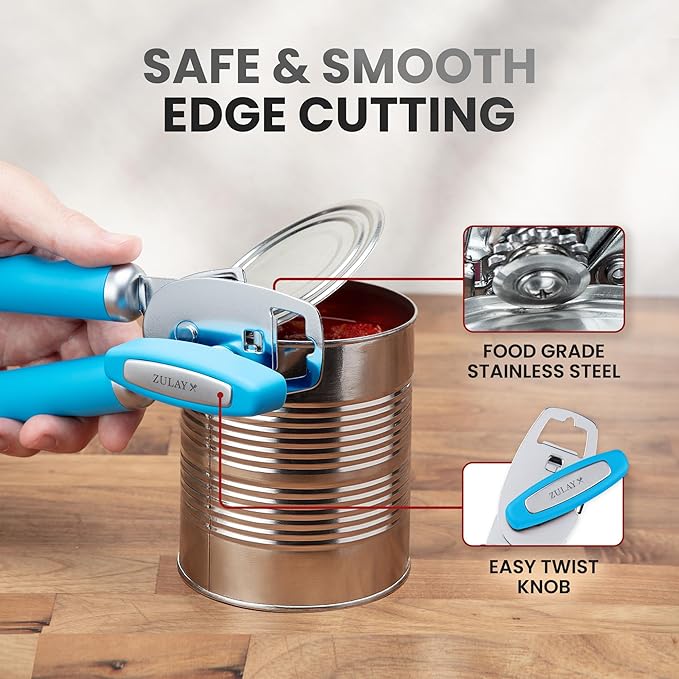 Zulay Kitchen Manual Can Opener with Bottle Opener with Turn Knob