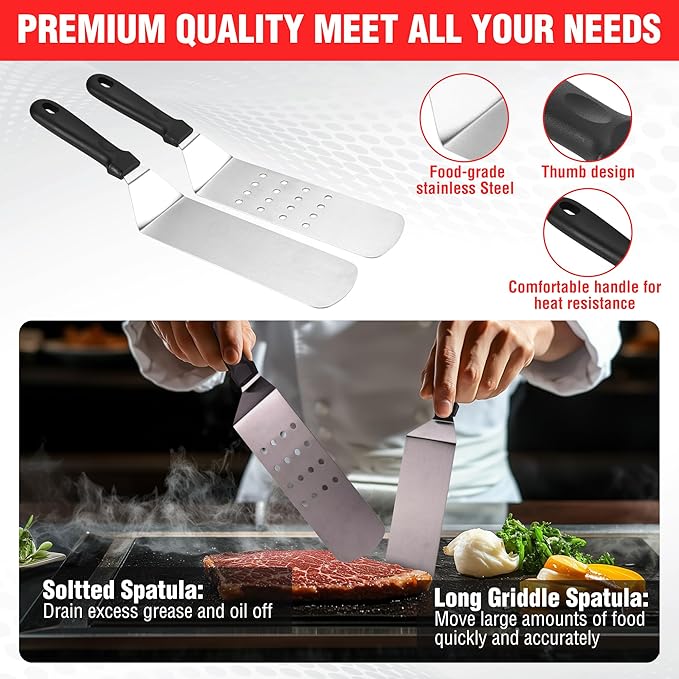 128 PCS Griddle Accessories Kit - Premium Flat Top Grill Accessories Set for Blackstone & Camp Chef, Stainless Steel BBQ Tool Utensils Gift Grilling Set for Lover Outdoor Men Women dad