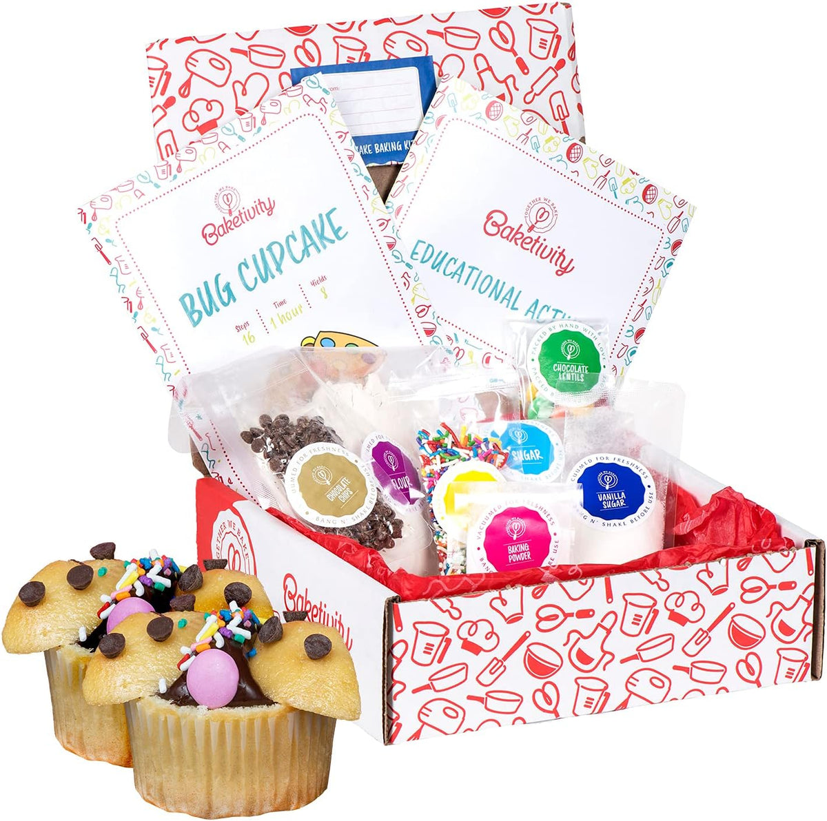 BAKETIVITY Kids Baking DIY Activity Kit - Bake Delicious Bug Cupcakes with Pre-Measured Ingredients – Best Gift Idea for Boys and Girls Ages 6-12