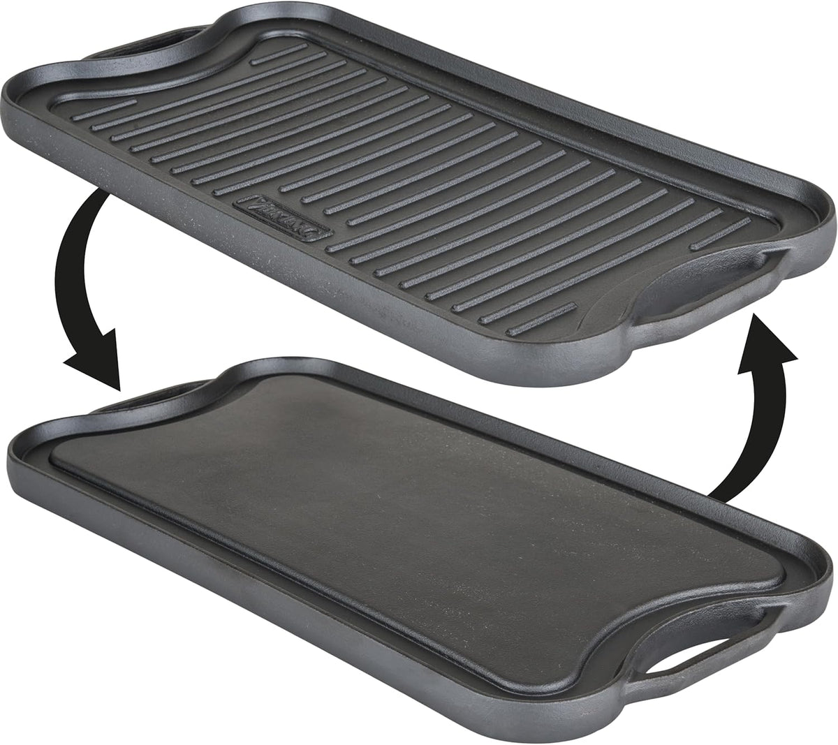 Viking Griddle, 20 Inch Reversible Cast Iron Grill Pan, Pre-Seasoned, Oven Safe, Hand Wash Only, Black