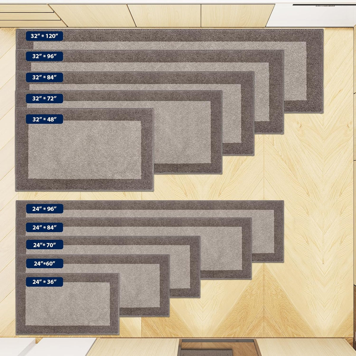 Machine Washable Kitchen Rug 24" x 70", Non Slip Kitchen Mat for Floor, Absorbent Entrance Runner Rug for Bedroom, Hallway, Bathroom, Door (Roll Packing)