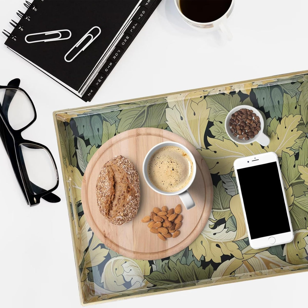Spsyrine Serving Tray with Handles, Plastic Decorative Tray for Coffee Table, Living Room, Home Decor, Acanthus
