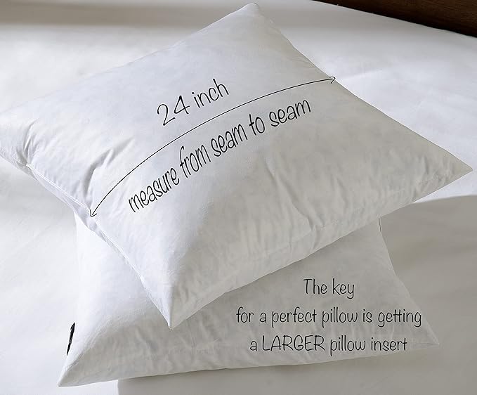 24x24 Euro Throw Pillow Inserts-Down Feather Pillow Inserts-Cotton Fabric-Set of 2-White.