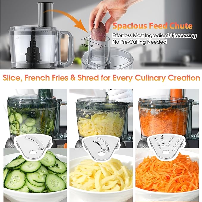 12 Cup Smart Food Processor, Electric Food Chopper Slicer with French-Fry Slicing Shredding Chopping Kneading Cutter, For Meat, Vegetable, Fries, Cheese, Meat & Veggie Prep, Puree
