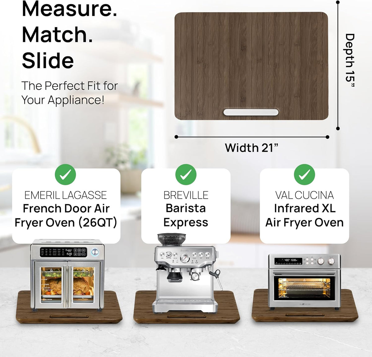 Ibyx Elegant Sliding Tray for Your Coffee Maker & Heavy Kitchen Appliances - Sturdy, Slides Easily from Under The Cabinet (Brown, 21" W x 15" D)