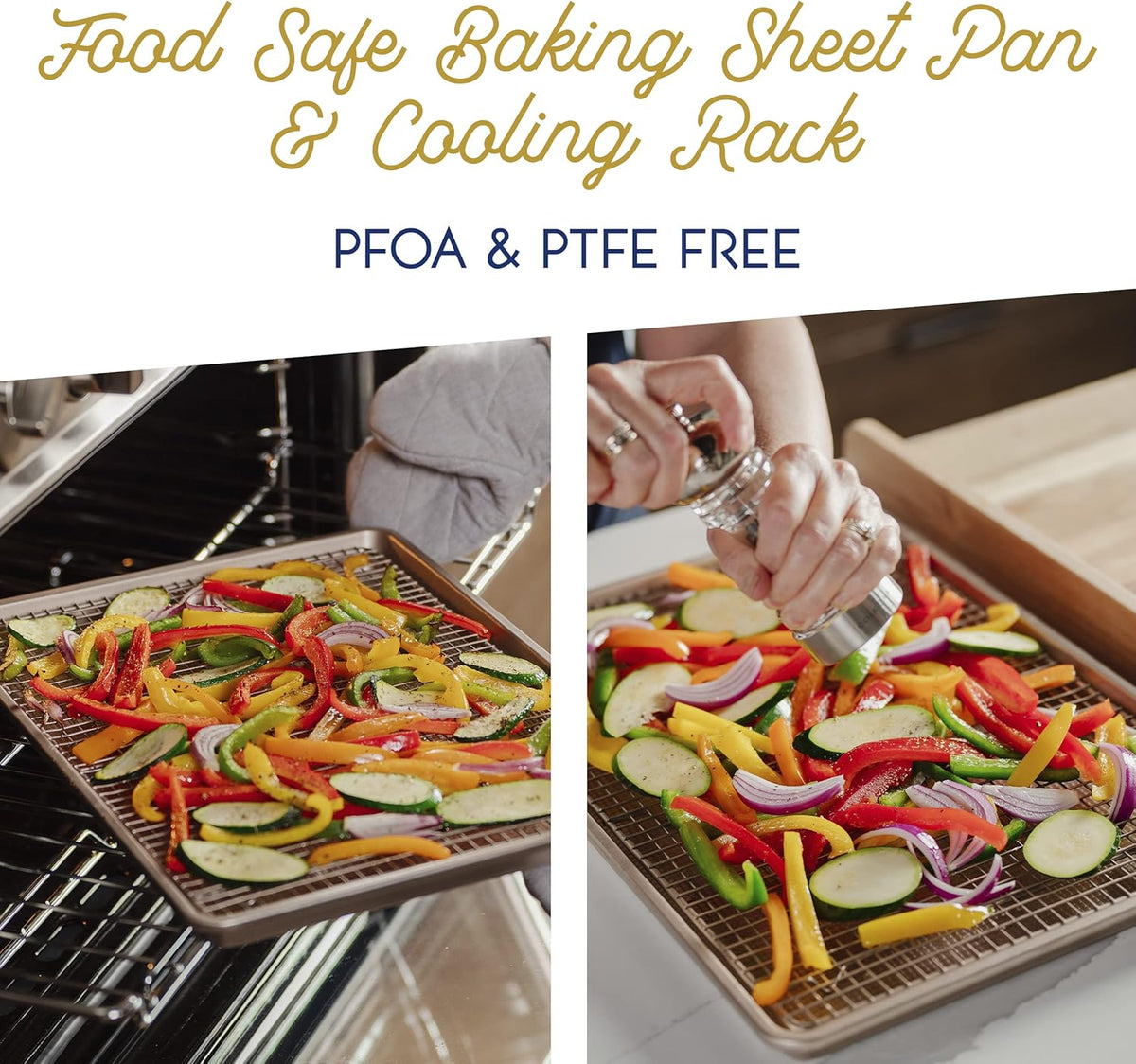 Ultra Cuisine Wire Rack Baking Sheet Pan Set - Half Sheet Pan Set with 100% Stainless Wire Rack - Dishwasher Safe - Steel Reinforced Rim - Aluminum Cooling racks for Cooking and Baking - Champagne