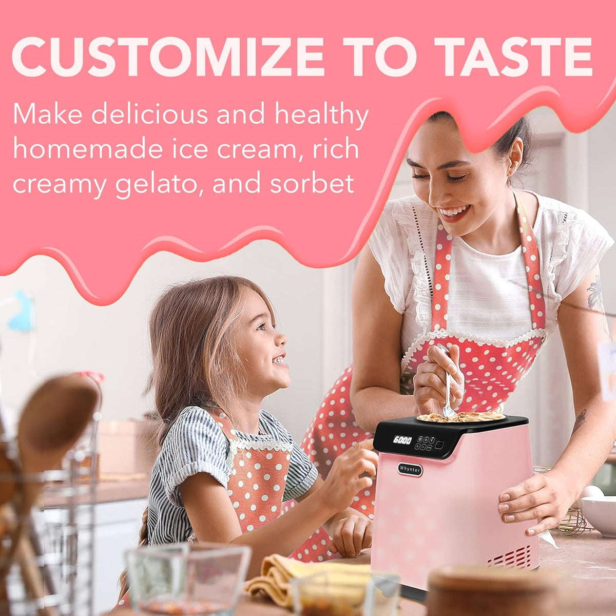Whynter Ice Cream Maker Machine Automatic 1.28 Qt Upright with Built-In Compressor, LCD Digital Display & Timer, No Pre-Freezing, ICM-128BPS, Black/Pink