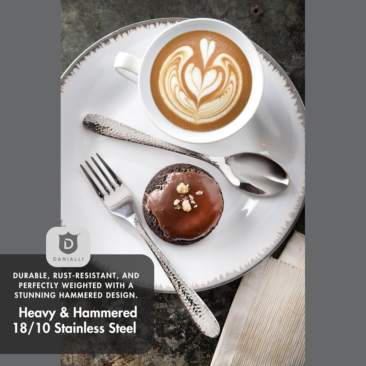 Hammered Silverware Set | Premium 18/10 Stainless Steel Flatware Service for 4 | Heavy-Duty & Dishwasher Safe | Built to Last (20-Piece, Fidenza Hammered)