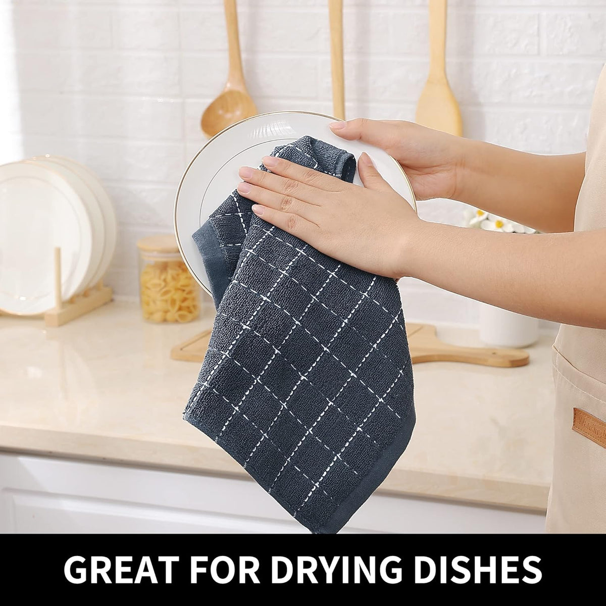 Homaxy 100% Cotton Terry Kitchen Dish Cloths, Ultra Soft and Absorbent Dish Towels for Kitchen, Suitable for Drying and Washing Dishes, 6 Pack, 12 x 12 Inches, Dark Grey