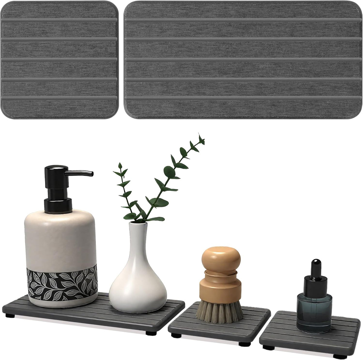 3PCS Stone Drying Tray, Stone Soap Tray, Water Absorbing Stones Trays for Sink, Fast Dry Diatomite Stones Sink Mat, Used for Hand Soap,Sponge,Toothbrush Holder in Bathroom Counter and Kitchen Sinks