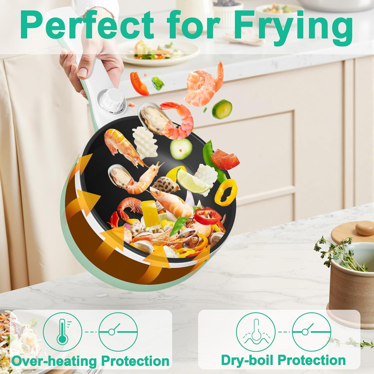 Dezin Hot Pot Electric with Steamer Upgraded, Non-Stick Sauté Pan, Rapid Noodles Electric Pot, 1.5L Mini Pot for Steak, Egg, Fried Rice, Ramen, Oatmeal, Soup with Power Adjustment