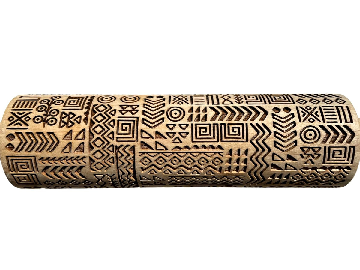 TRIBAL Embossing Rolling Pin. Laser Engraved Dough Roller for Embossed Cookies or Pottery by Algis Crafts
