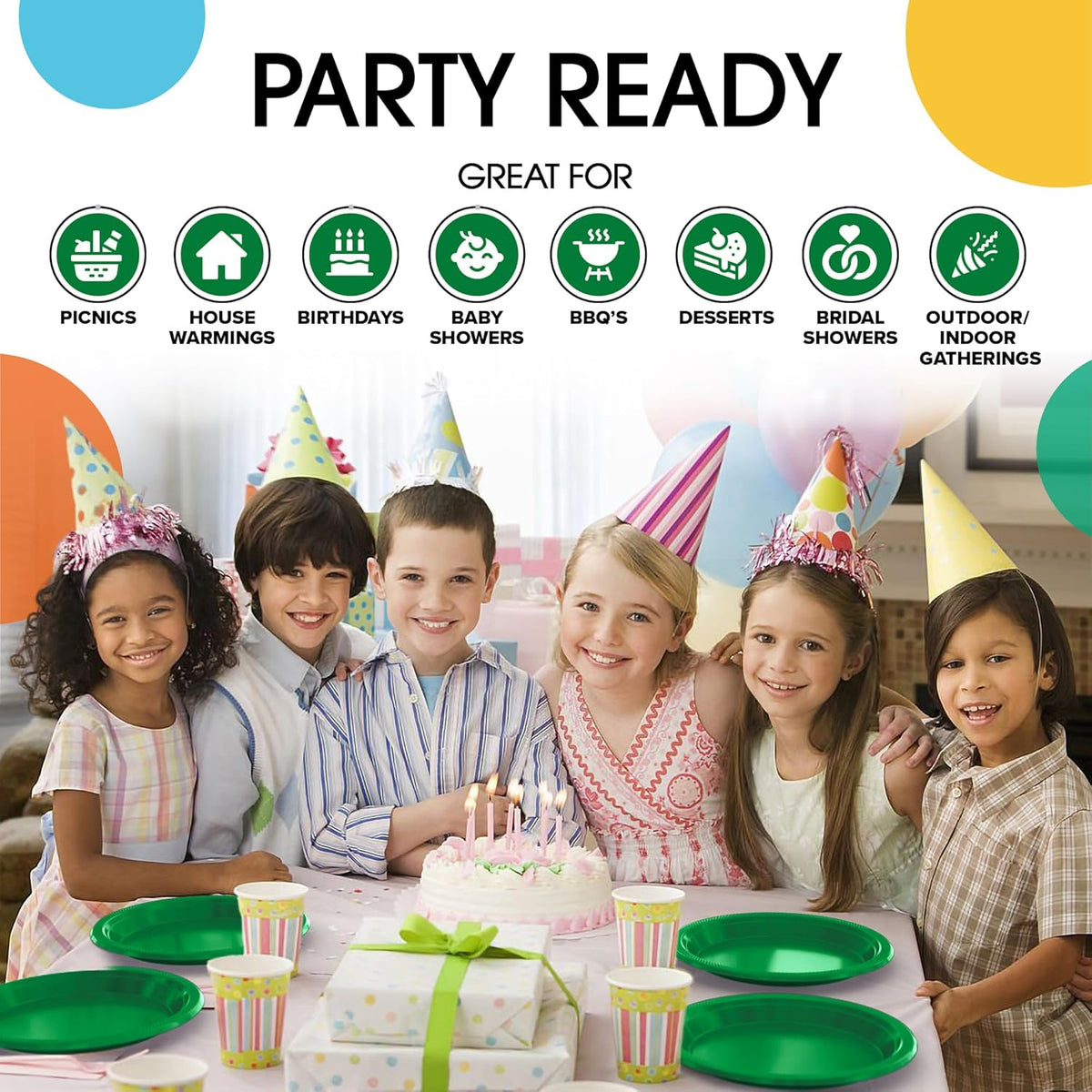Exquisite Party Solids Emerald Green Plastic Plates For Party 7" Emerald Green Disposable Plates Heavy Duty Supplies 100 Pcs Plastic Dinnerware Sets Heavy Duty 350 GSM Disposable Dinnerware Set