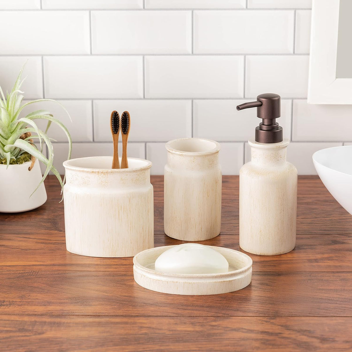Creative Scents Rustic Luxe Bathroom Accessory Set - 6 Piece Modern Bathroom Sets Accessories Features: Toilet Brush and Holder, Tissue Cover, Soap Dispenser, Toothbrush Holder, Soap Dish & Tumbler