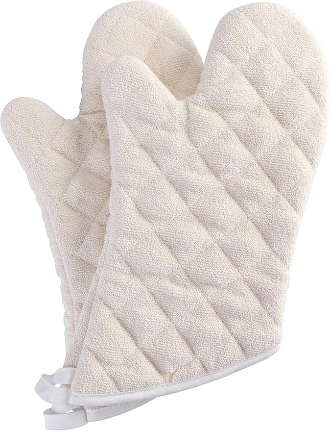 Terry Cloth Oven Mitts Heat Resistant to 482° F 13 Inch 100% Cotton Set of 2