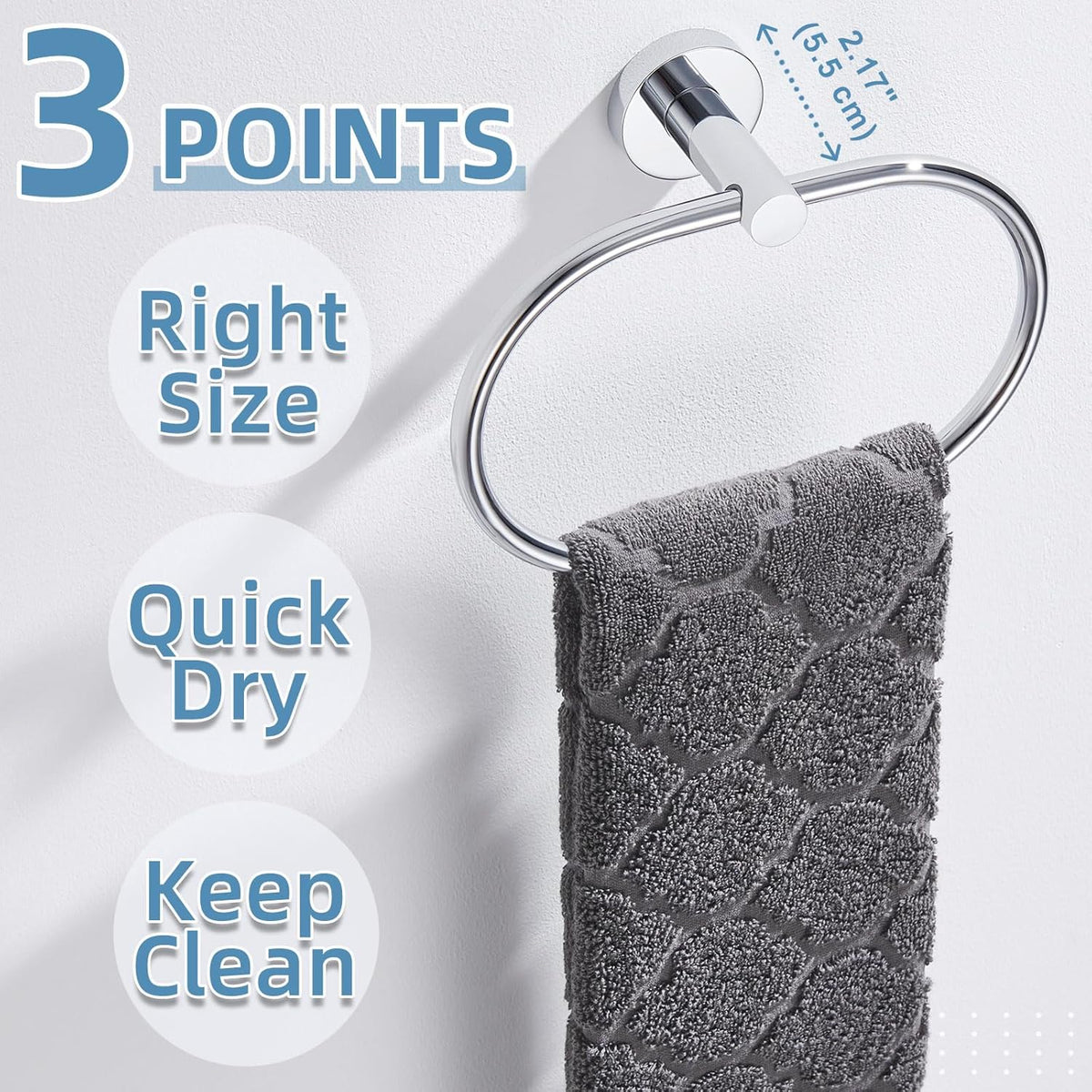 APLusee Oval Towel Ring Chrome, Stainless Steel Hand Towel Holder for Bath Kitchen, Wall Mounted