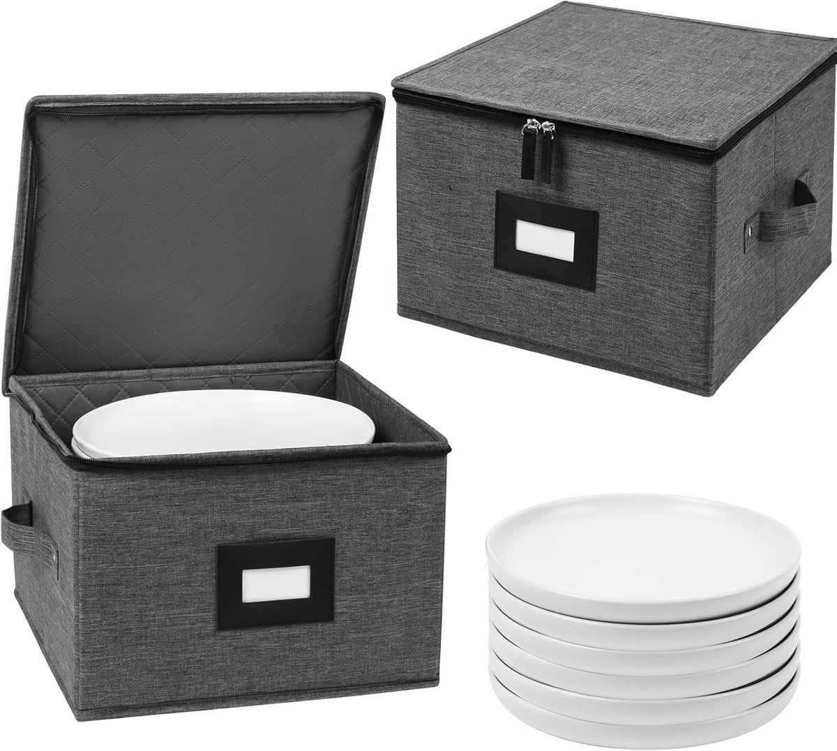 Mayniu China Storage Containers Hard Shell, 13" Charger Plates Storage Containers for Dishes, Stackable Dinnerware Storage with 24 Felt Dividers (2 Pack Black)