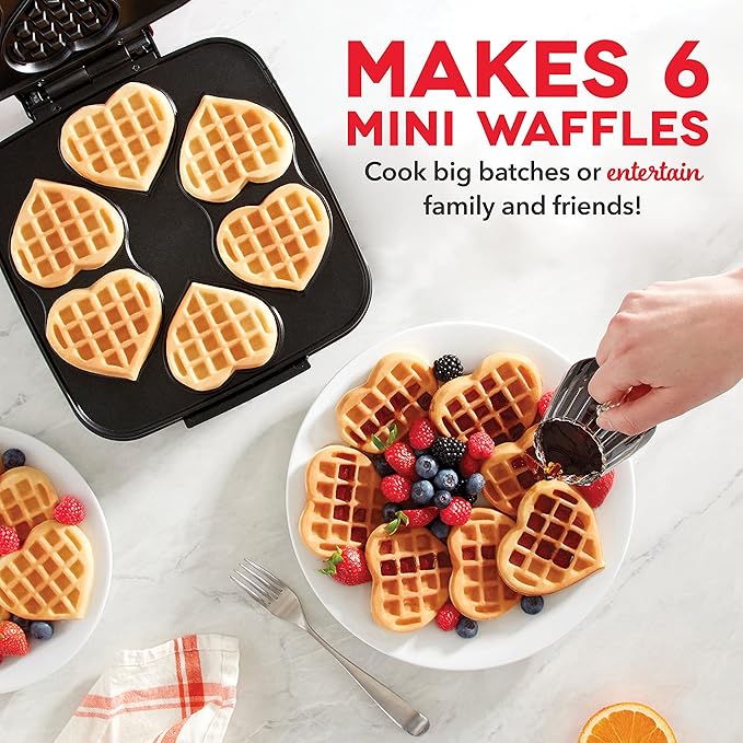 Dash Multi Mini Heart Waffle Maker - Waffle Maker for Family Breakfasts - Dual Nonstick Heating Plates & Easy-Release Surface - Compact & Fast-Heating - Red Heart