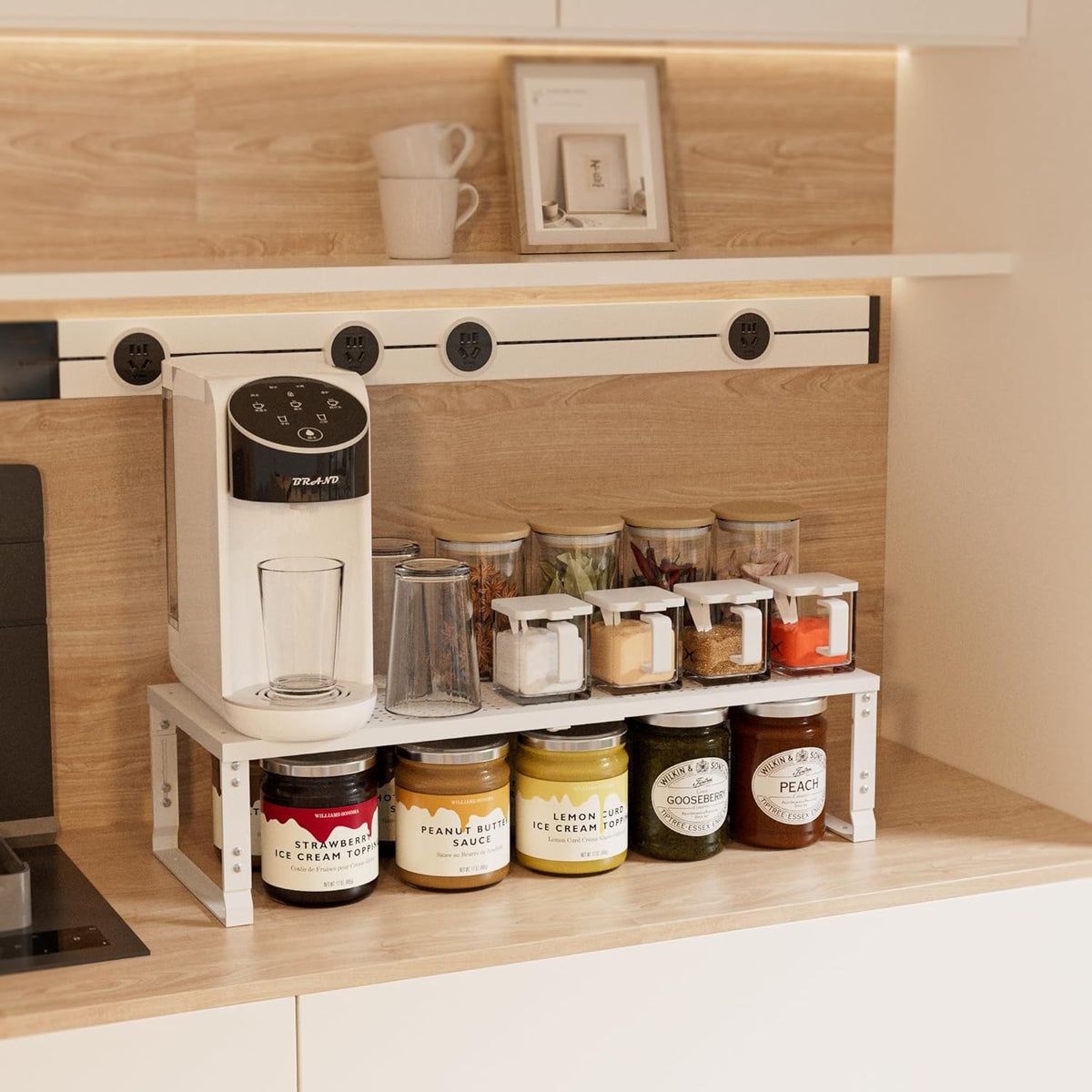 Expandable Spice Rack,Stackable Storage for Cabinet, Multi-Functional Kitchen Shelving,Height-Adjustable,Sustainable Organizer Solution(2Packs/White/Large)