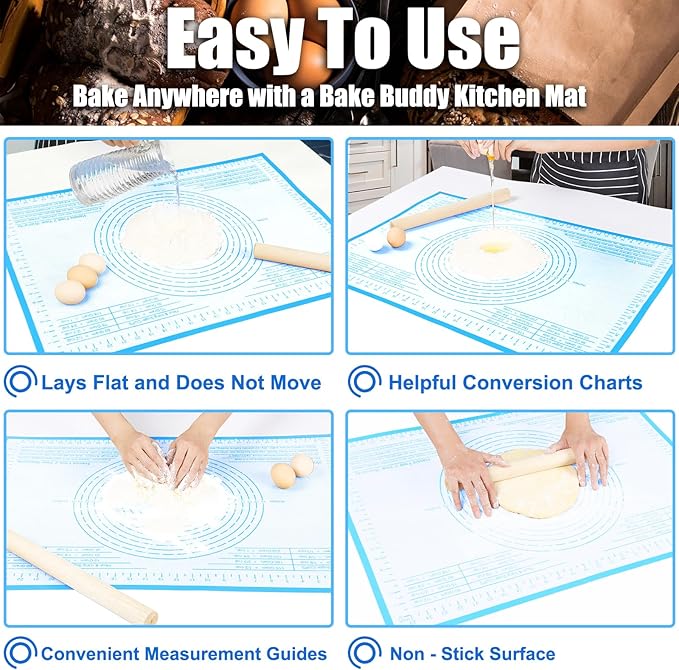 Silicone Pastry Mat 36x24 Inch Nonstick Baking Mat Perfect for Dough Mat, Pastry Board, Kitchen Counter Mat - For Dough, Pastry, Pie Crust, Fondant, Cookies, Bread, Pasta/Pizza, Blue