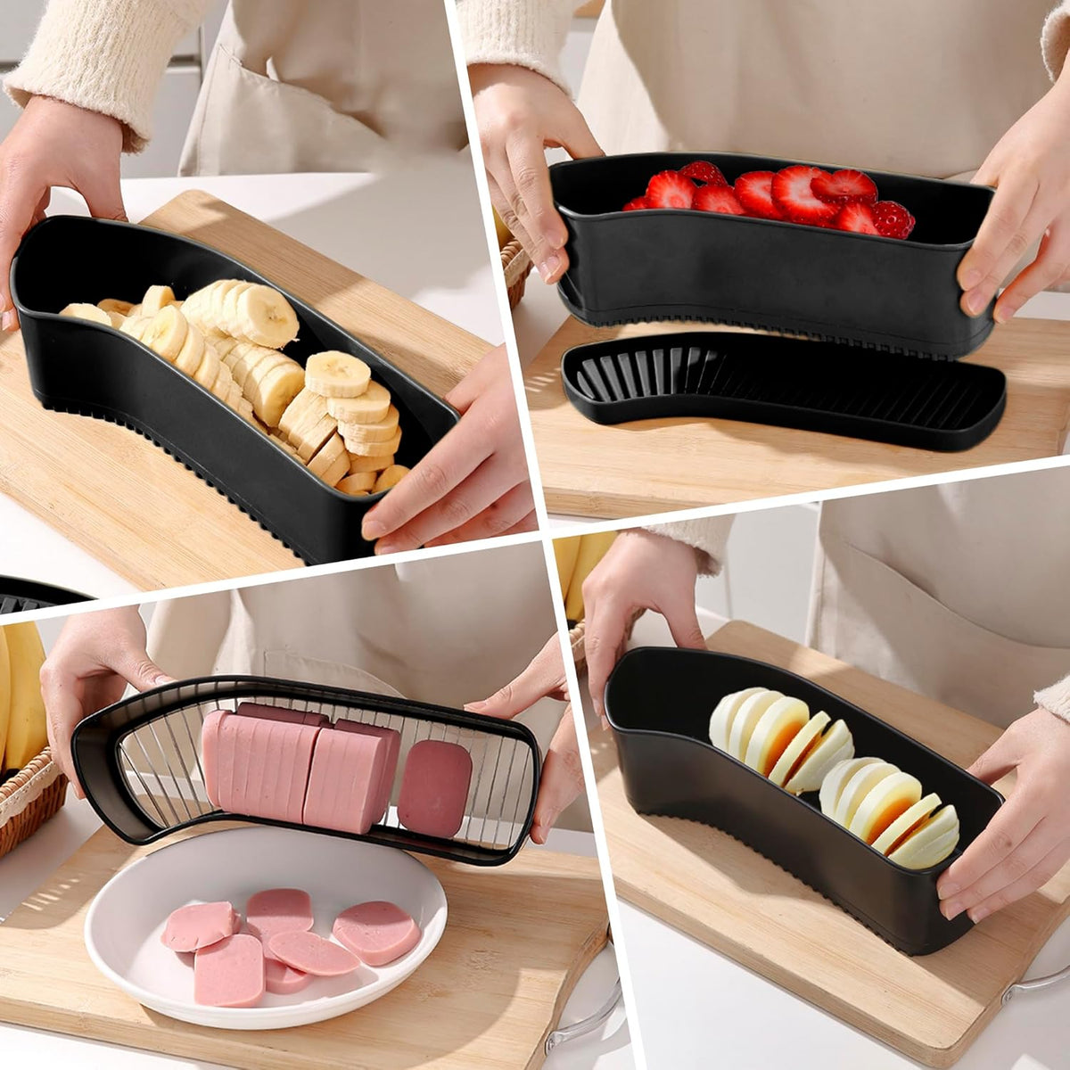 Fruit Slicer Banana Cutter, Strawberry Slicer, Cucumber, Speed for Egg Hot Dog Grape, Strawberry Cutter kitchen gadget(Black)