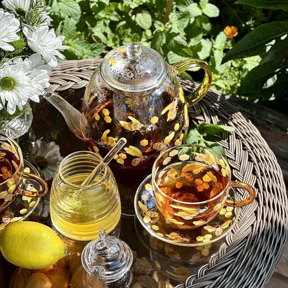 Heat-Resistant Glass Teapot with Infuser (Honey Bee)