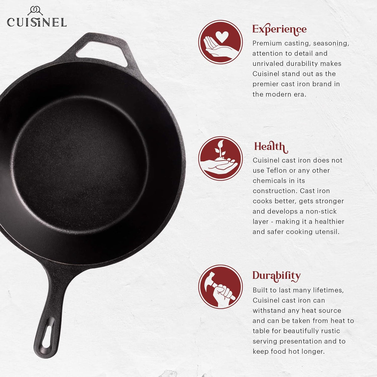 Cuisinel Cast Iron Skillet + Lid - 2-In-1 Multi Cooker - Deep Pot + Frying Pan - 3-Qt Dutch Oven - Pre-Seasoned Oven Cookware - Works for Bread, Indoor/Outdoor, Grill, Stovetop and Induction
