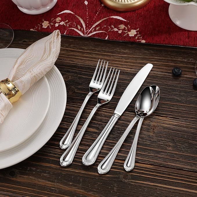 KEAWELL Pearl Edge 4-Piece Premium Fork Set, 18/10 Stainless Steel, Fine Silverware with Mirror Finish, Dishwasher Safe (4, 7.3" Salad Forks)