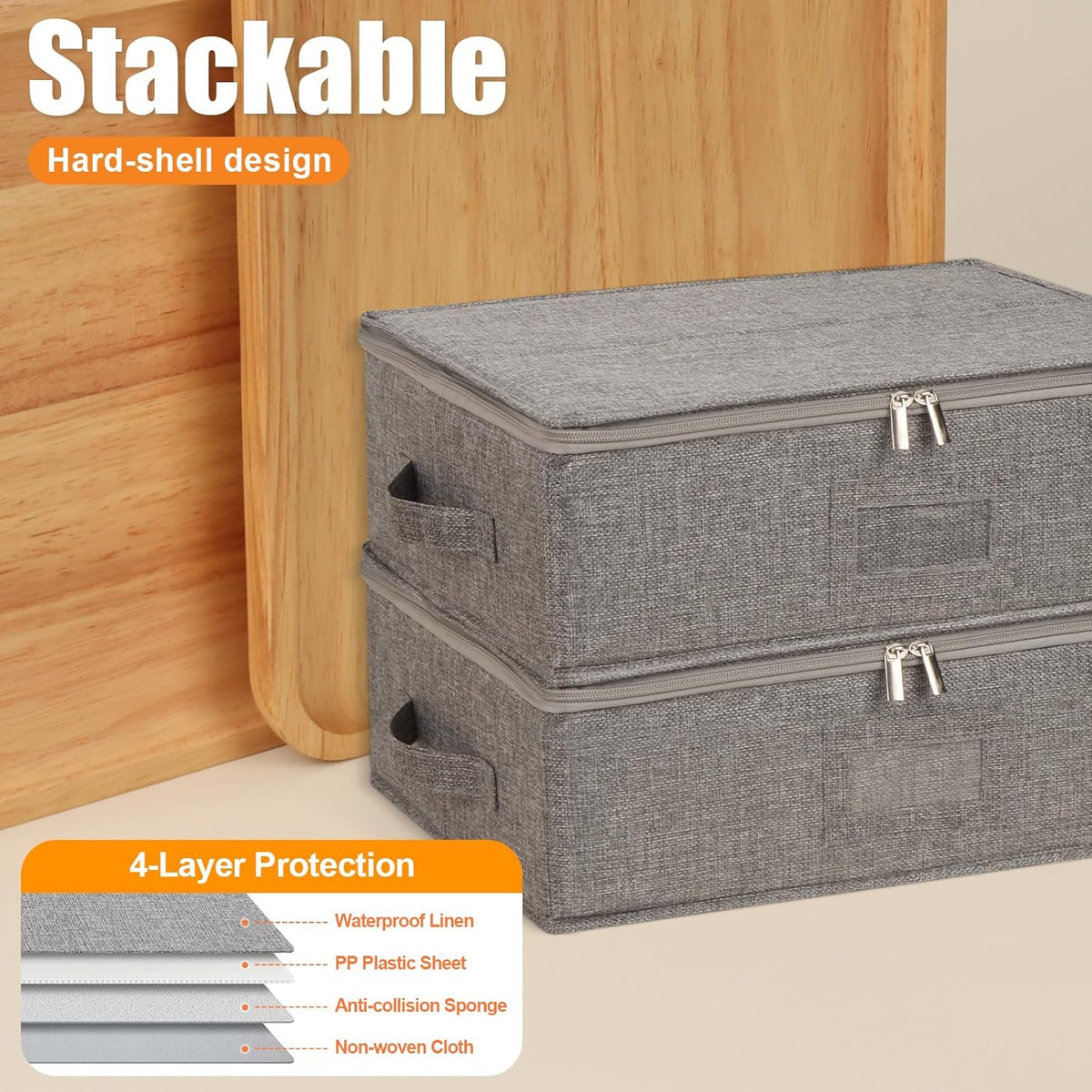 Coffee Mug Storage Box 2 Pack with Dividers, China Storage Containers Organizer Moving Supplies, Hard Shell & Stackable for Coffee Mugs, Tea Cups w/Sturdy Lid & Handles, 24 Compartments, Grey