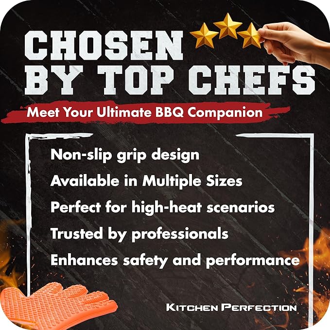 KITCHEN PERFECTION S Silicone Smoker Oven Gloves -Extreme Heat Resistant BBQ Gloves -Handle Hot Food Right on Your Grill Fryer Pit|Waterproof Oven Mitts |Superior Value Set+3 Bonuses