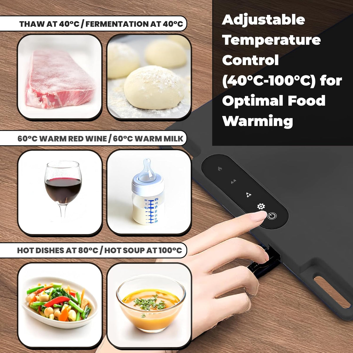 OMEO Food Warming Mat - Electric Warming Tray with 3 Temperature Settings and 1-4 Hours Timer, Full Surface Graphene Food Warmer, Premium Rollable Silicone Heating Mat Food, Gatherings, Parties(Grey)