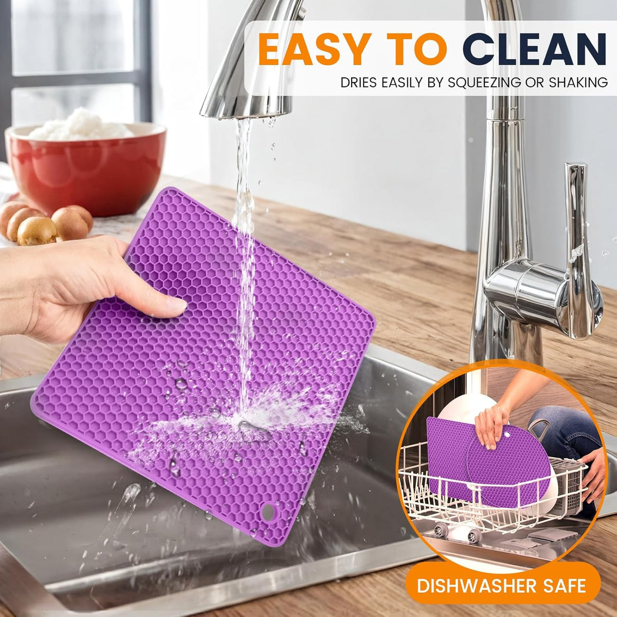 Silicone Trivet Mats 4 Heat Resistant Pot Holders Multipurpose Non-Slip Hot Pads for Kitchen Potholders, Drying mat, Jar Opener, Spoon Holder, Coaster(Violet)