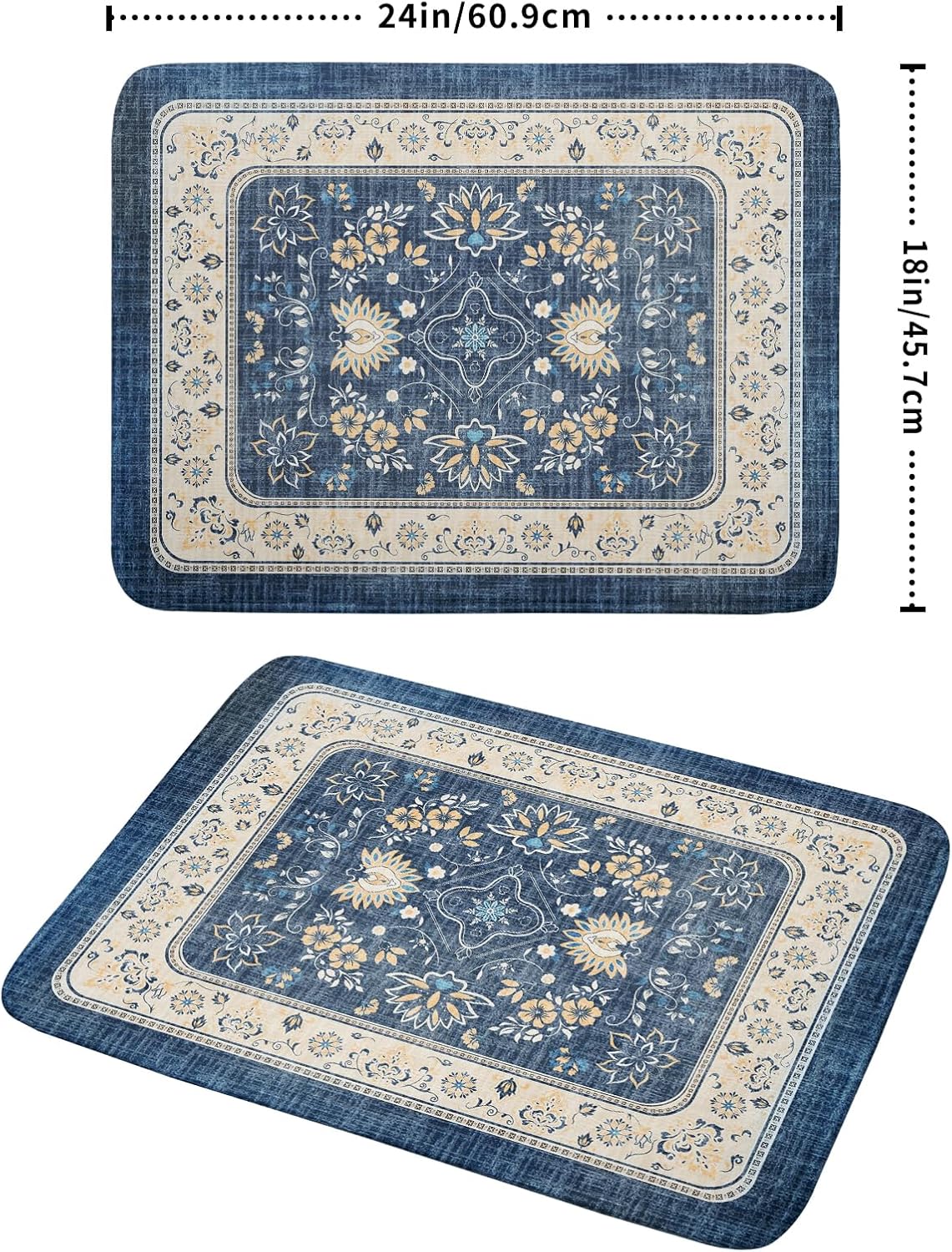 Blue Boho Dish Drying Mat for Kitchen Counter 18x24 Inch Fast Dry Drying Pad Vintage Floral Dish Drainer Rack Mats Coffee Bar Accessories