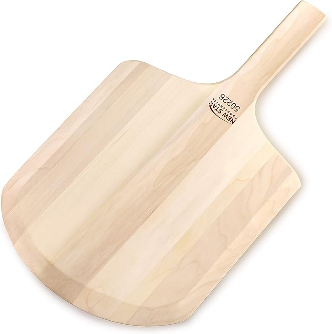 New Star Foodservice 50226 Restaurant-Grade Wooden Pizza Peel, 14" L x 12" W Plate, with 8" L Wooden Handle, 22" Overall Length