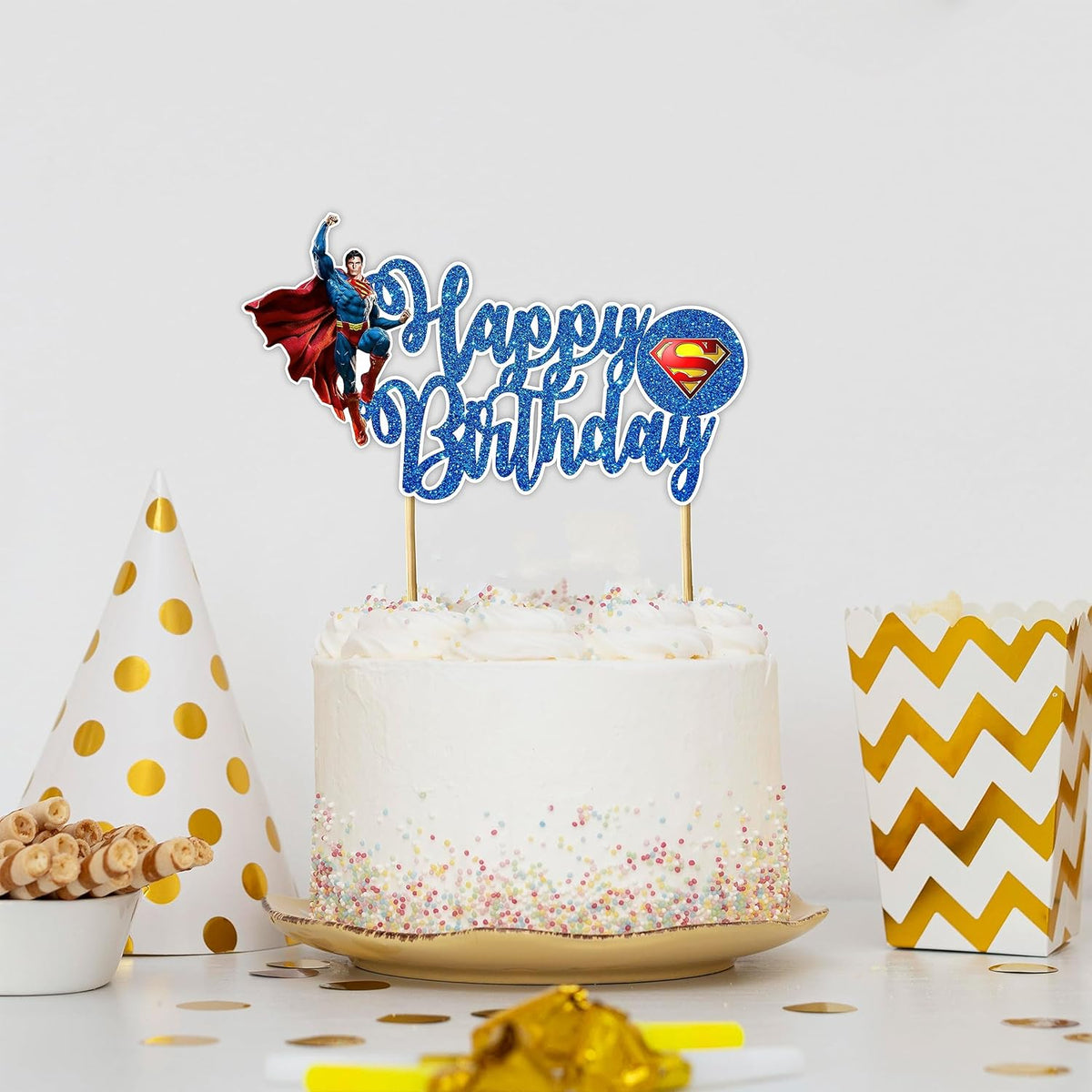 Suprmn Happy Birthday Cake Topper - Birthday Decoration.